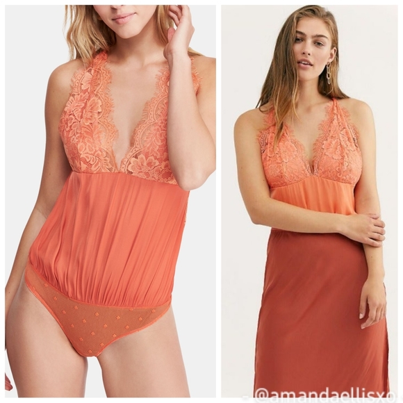 Free People Tops - Free People Melrose Coralina Eyelash Lace Open Back Thong Bodysuit